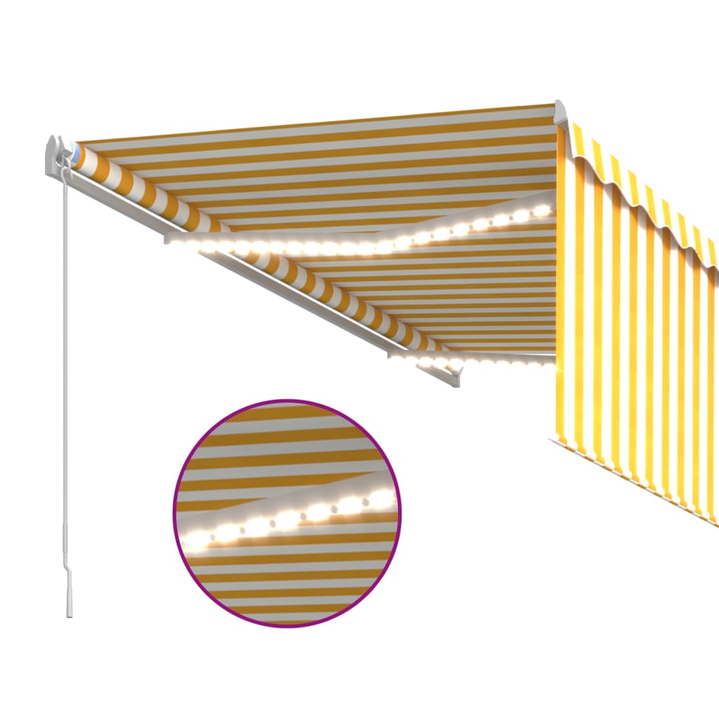 Manual Retractable Awning with Blind&LED 3.5x2.5m Yellow&White