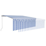 Manual Retractable Awning with Blind&LED 4x3m Blue&White