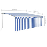 Manual Retractable Awning with Blind&LED 4x3m Blue&White