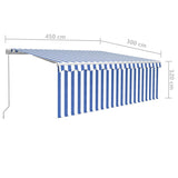 Manual Retractable Awning with Blind 4.5x3m Blue&White