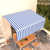 Manual Retractable Awning with Blind 4.5x3m Blue&White