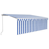 Manual Retractable Awning with Blind&LED 4.5x3m Blue&White