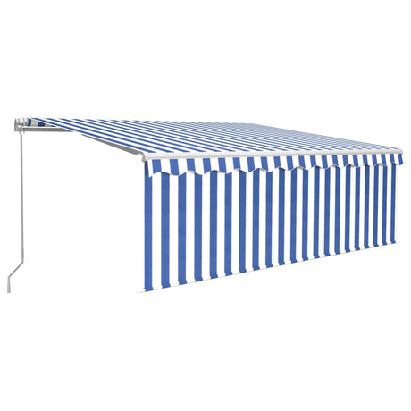 Manual Retractable Awning with Blind&LED 4.5x3m Blue&White
