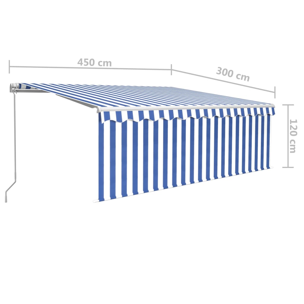 Manual Retractable Awning with Blind&LED 4.5x3m Blue&White