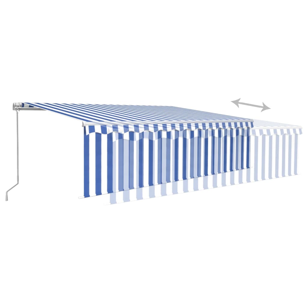 Manual Retractable Awning with Blind&LED 5x3m Blue&White