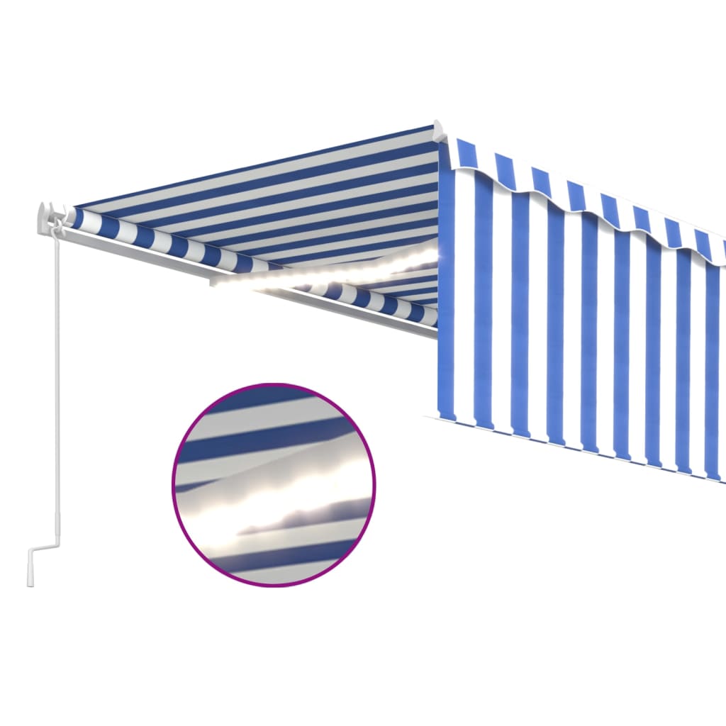 Manual Retractable Awning with Blind&LED 5x3m Blue&White