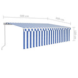 Manual Retractable Awning with Blind&LED 5x3m Blue&White