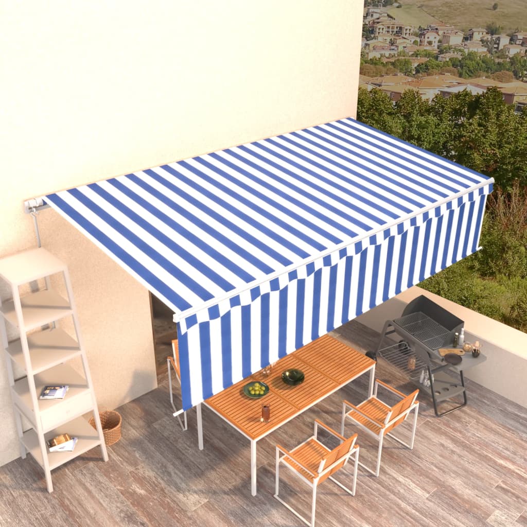 Manual Retractable Awning with Blind 6x3m Blue&White