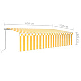 Manual Retractable Awning with Blind&LED 6x3m Yellow&White