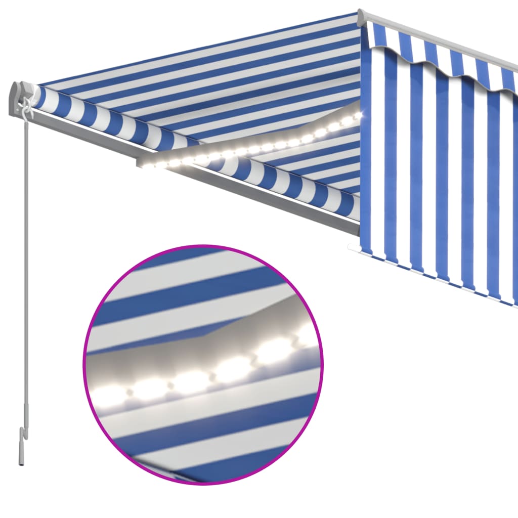 Manual Retractable Awning with Blind&LED 3x2.5m Blue&White