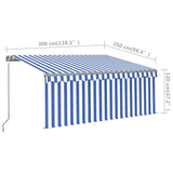 Manual Retractable Awning with Blind&LED 3x2.5m Blue&White