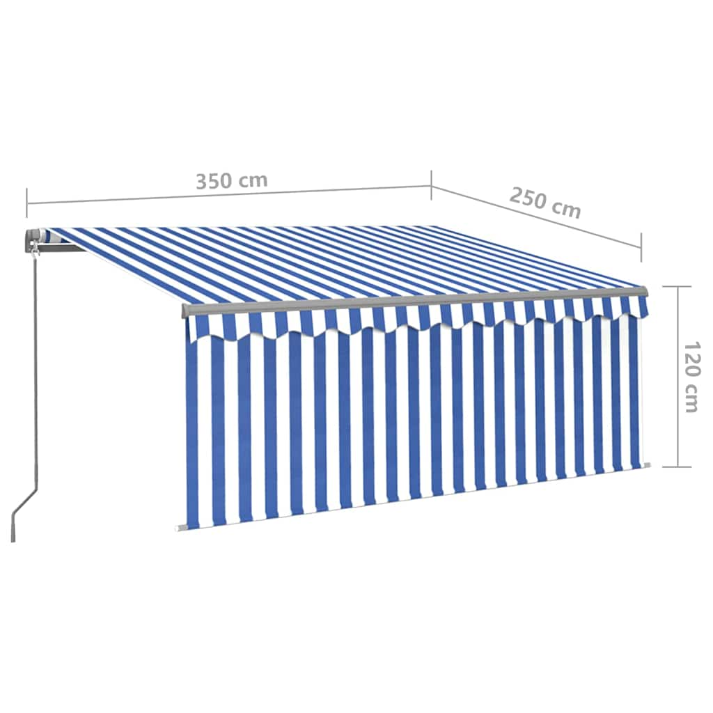 Manual Retractable Awning with Blind&LED 3.5x2.5m Blue&White