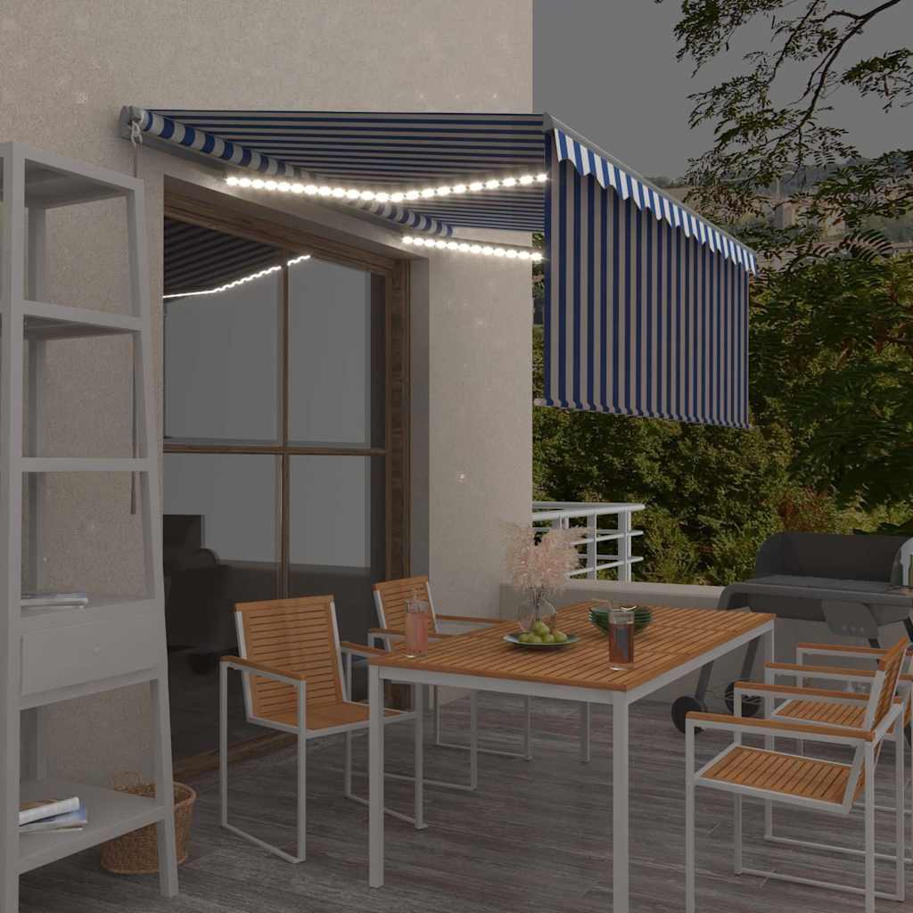 Manual Retractable Awning with Blind&LED 3.5x2.5m Blue&White