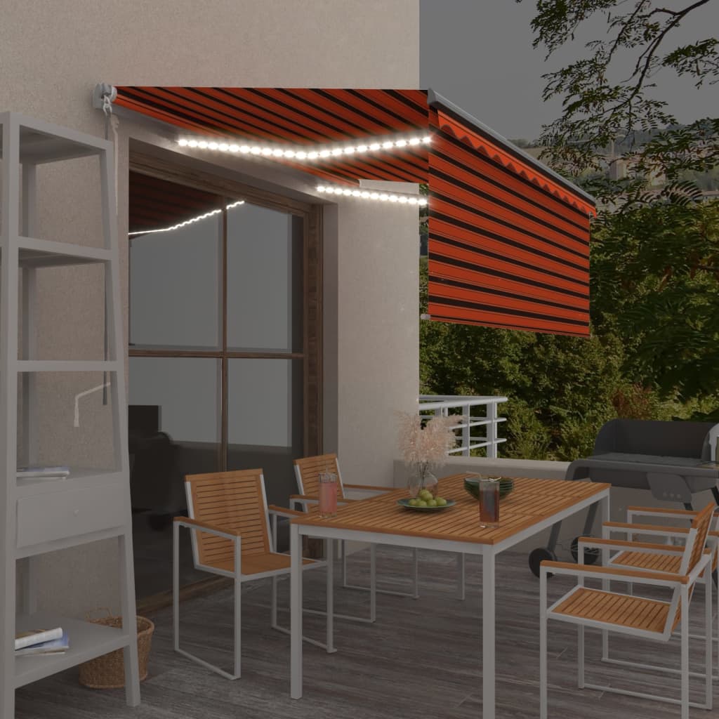 Manual Retractable Awning with Blind&LED 3.5x2.5m Orange&Brown
