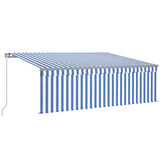 Manual Retractable Awning with Blind&LED 4x3m Blue&White