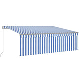 Manual Retractable Awning with Blind 4.5x3m Blue&White