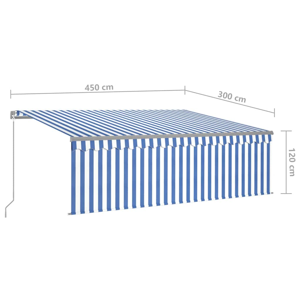 Manual Retractable Awning with Blind&LED 4.5x3m Blue&White