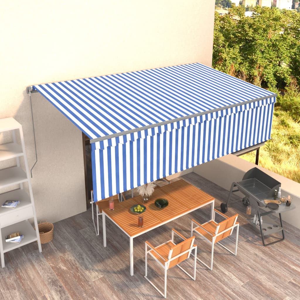 Manual Retractable Awning with Blind 5x3m Blue&White