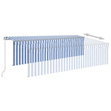 Manual Retractable Awning with Blind&LED 5x3m Blue&White