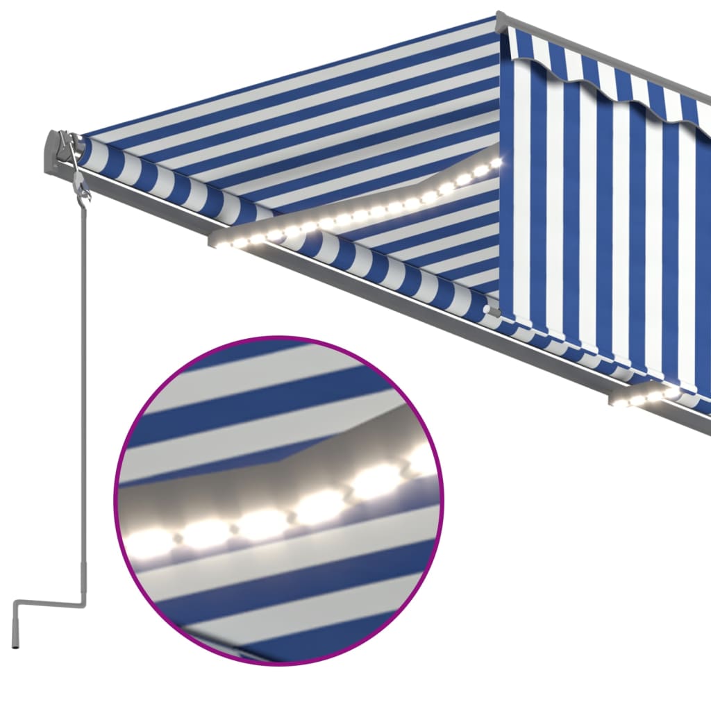 Manual Retractable Awning with Blind&LED 5x3m Blue&White