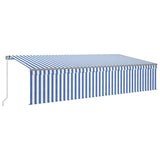 Manual Retractable Awning with Blind&LED 6x3m Blue&White