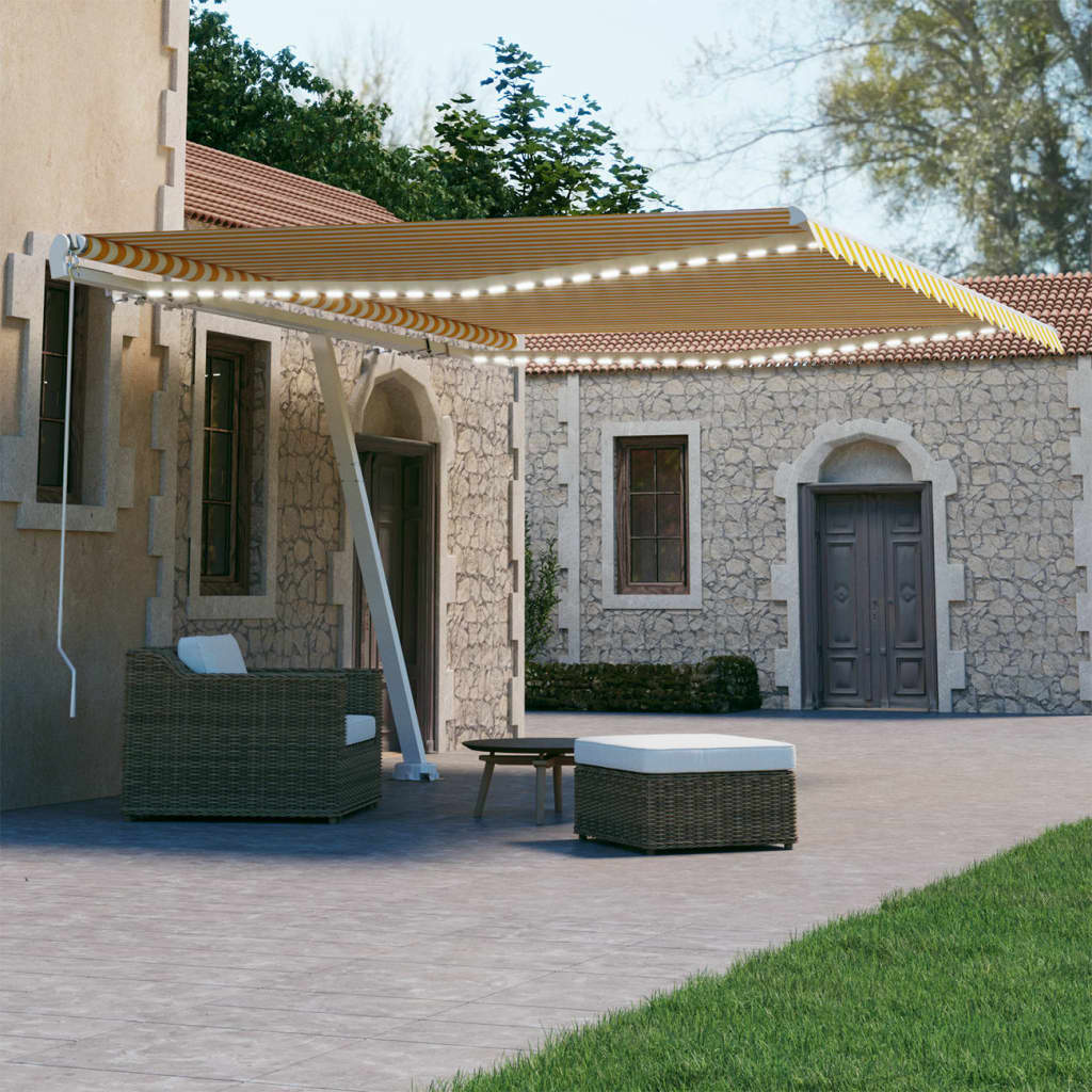 Manual Retractable Awning with LED 450x300 cm Yellow and White