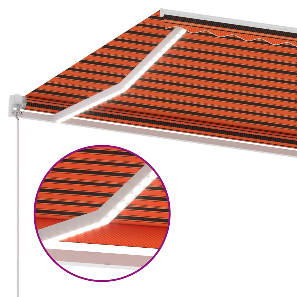 Manual Retractable Awning with LED 450x300 cm Orange and Brown