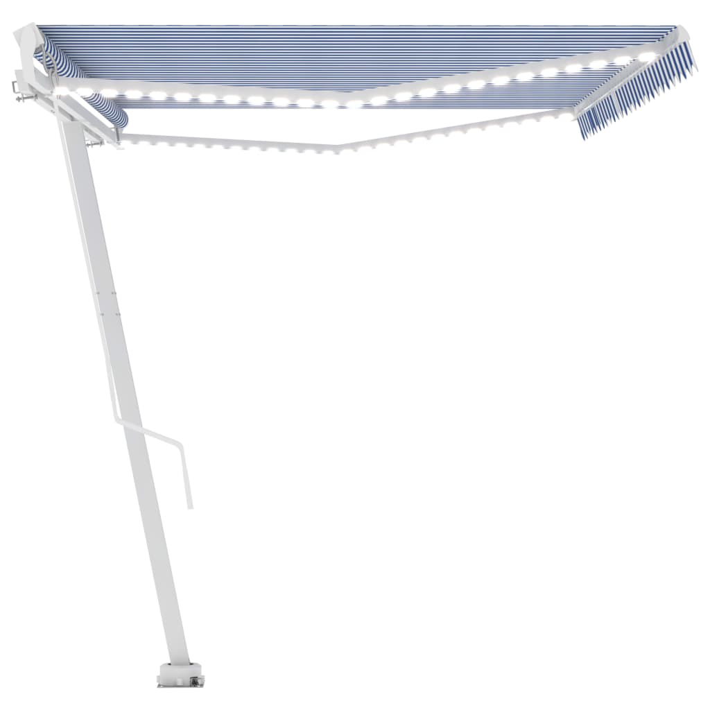 Manual Retractable Awning with LED 500x300 cm Blue and White