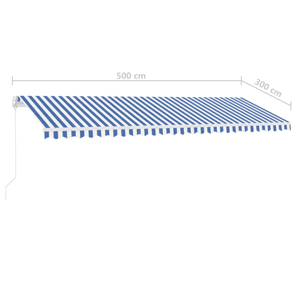 Manual Retractable Awning with LED 500x300 cm Blue and White