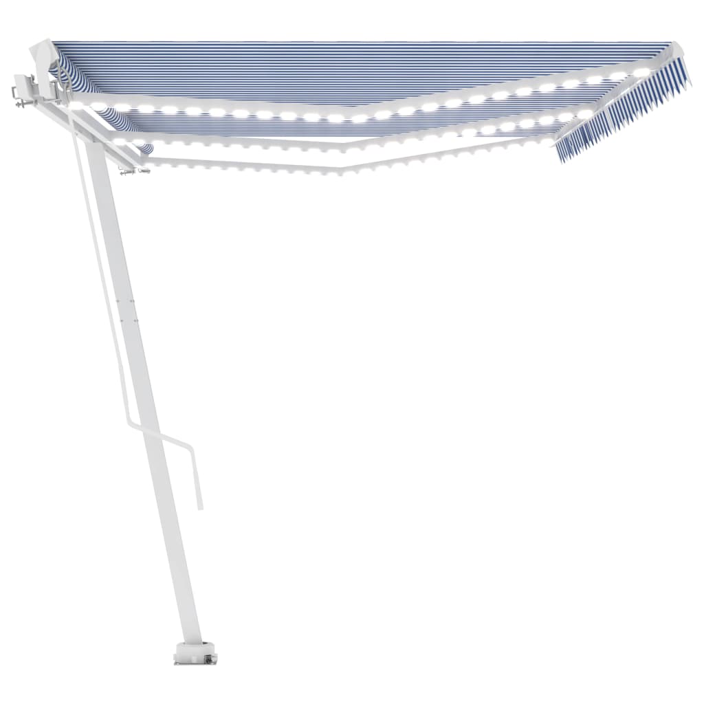 Manual Retractable Awning with LED 600x300 cm Blue and White