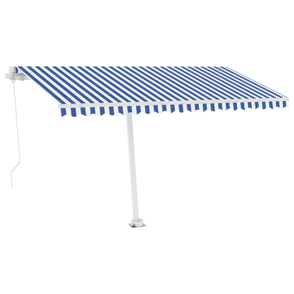 Manual Retractable Awning with LED 400x350 cm Blue and White