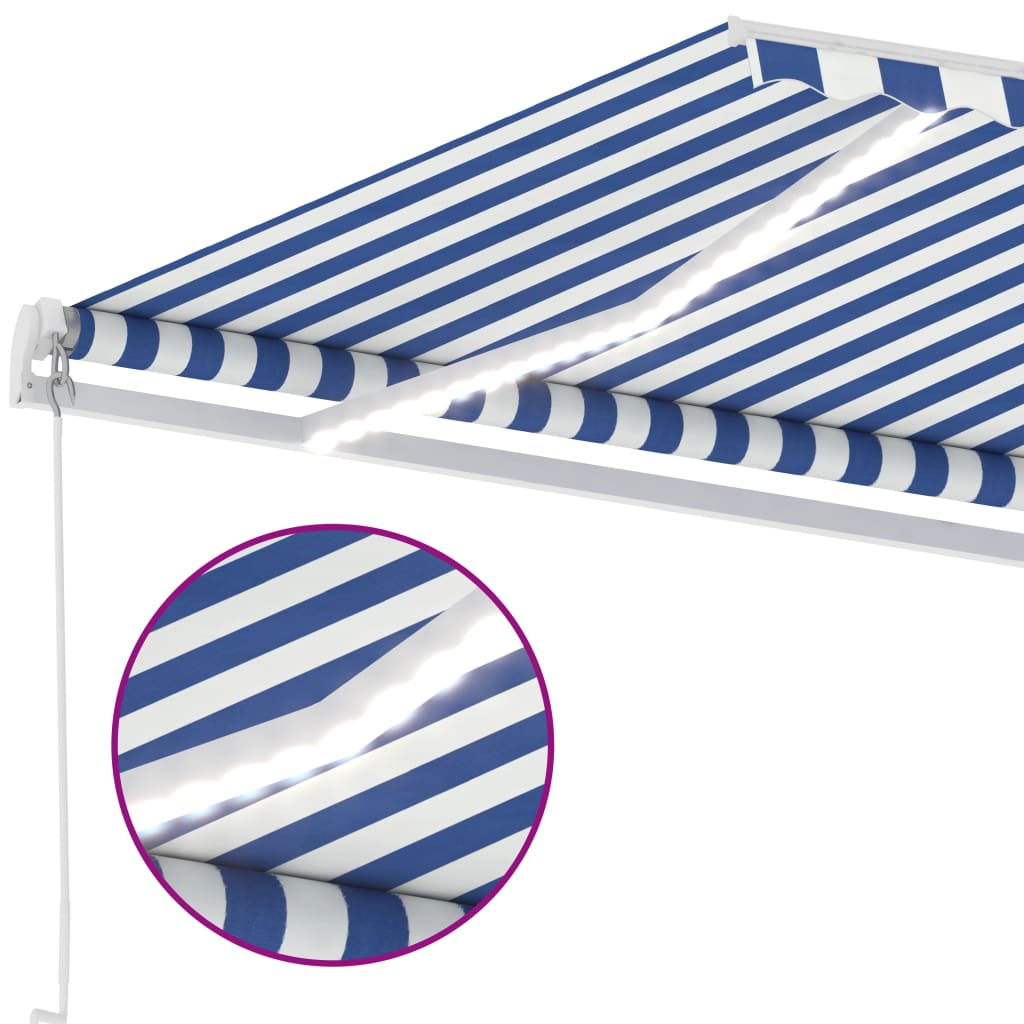 Manual Retractable Awning with LED 400x350 cm Blue and White