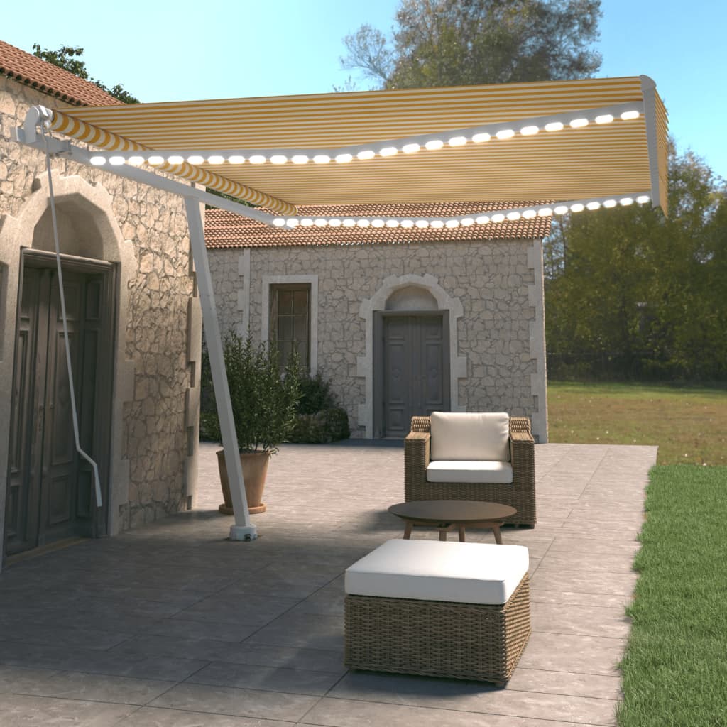 Manual Retractable Awning with LED 400x350 cm Yellow and White