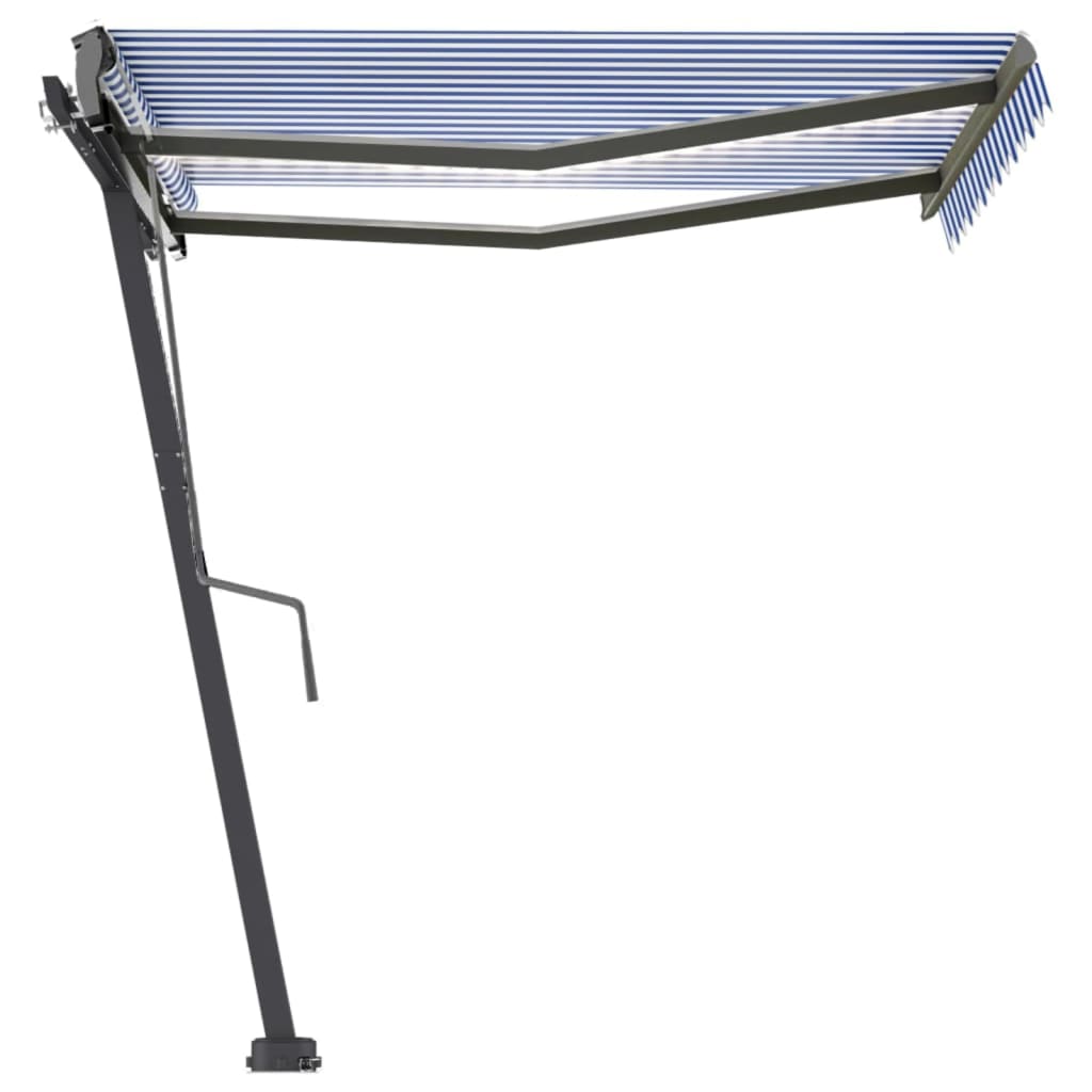 Manual Retractable Awning with LED 300x250 cm Blue and White