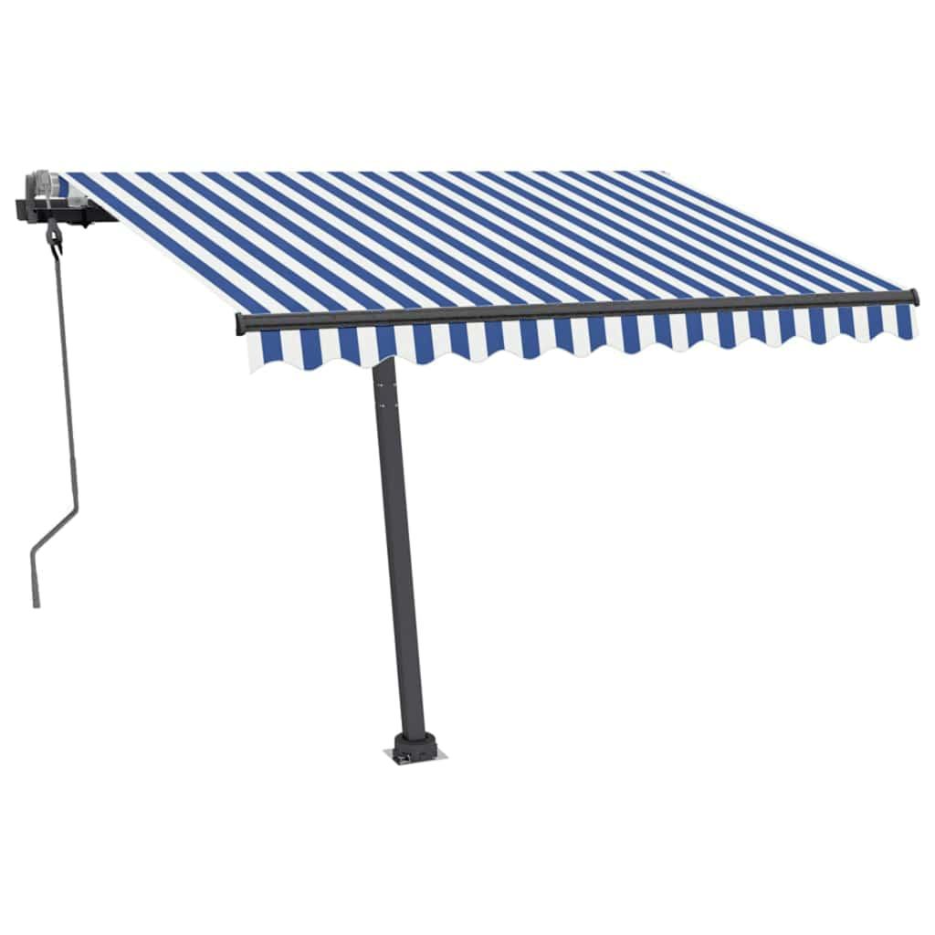 Manual Retractable Awning with LED 300x250 cm Blue and White