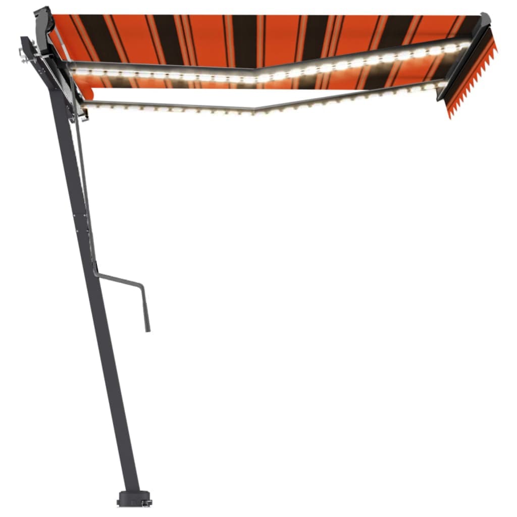 Manual Retractable Awning with LED 300x250 cm Orange and Brown