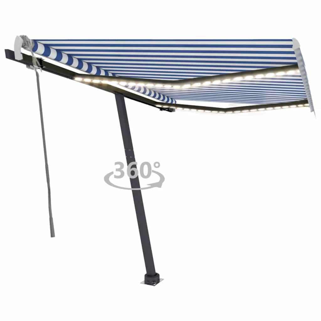 Manual Retractable Awning with LED 350x250 cm Blue and White