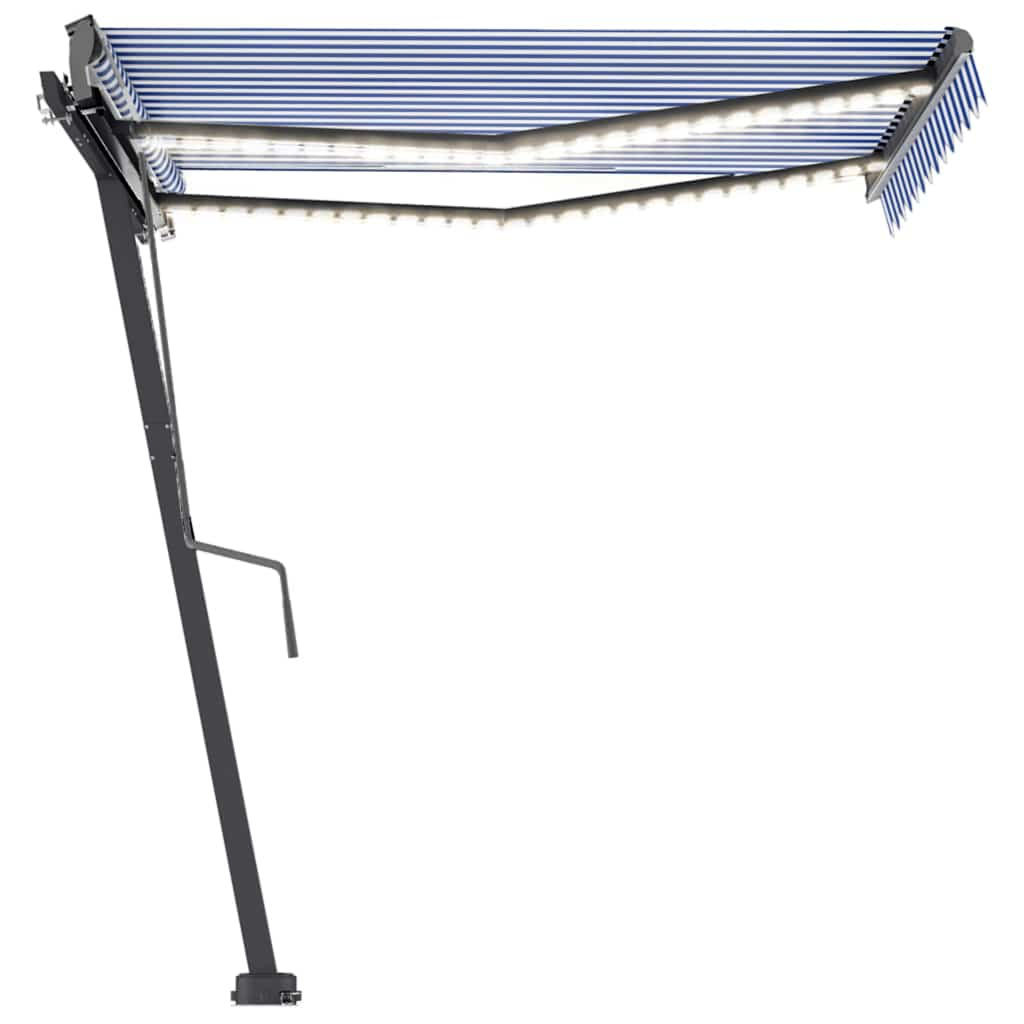 Manual Retractable Awning with LED 350x250 cm Blue and White