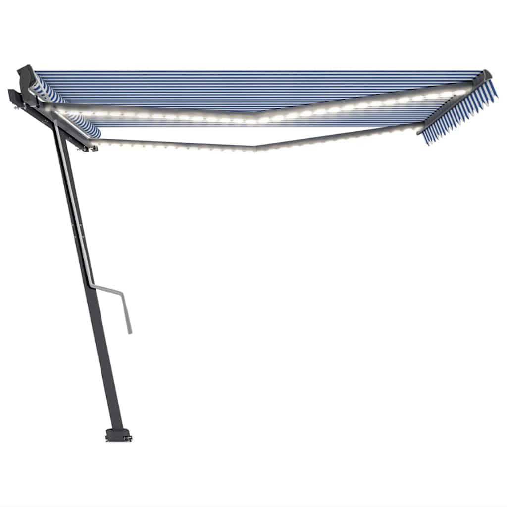 Manual Retractable Awning with LED 400x300 cm Blue and White