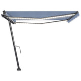 Manual Retractable Awning with LED 400x300 cm Blue and White