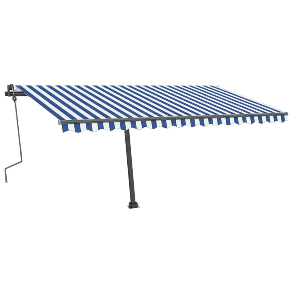 Manual Retractable Awning with LED 400x300 cm Blue and White