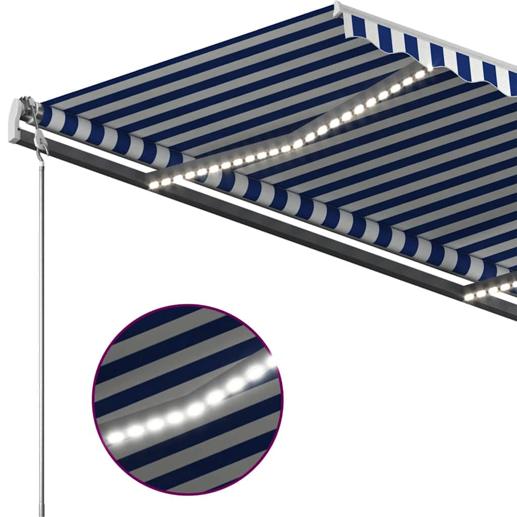 Manual Retractable Awning with LED 400x300 cm Blue and White