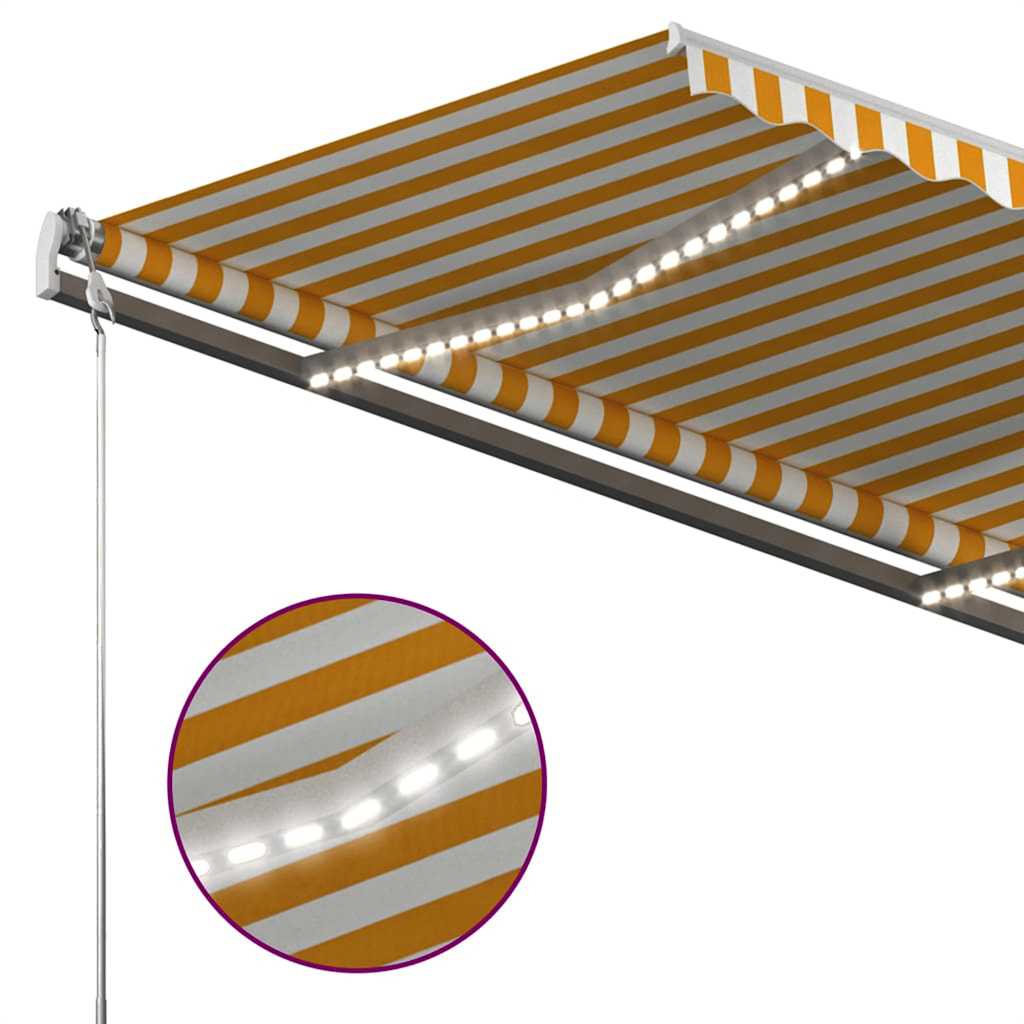 Manual Retractable Awning with LED 400x300 cm Yellow and White