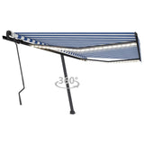 Manual Retractable Awning with LED 450x300 cm Blue and White