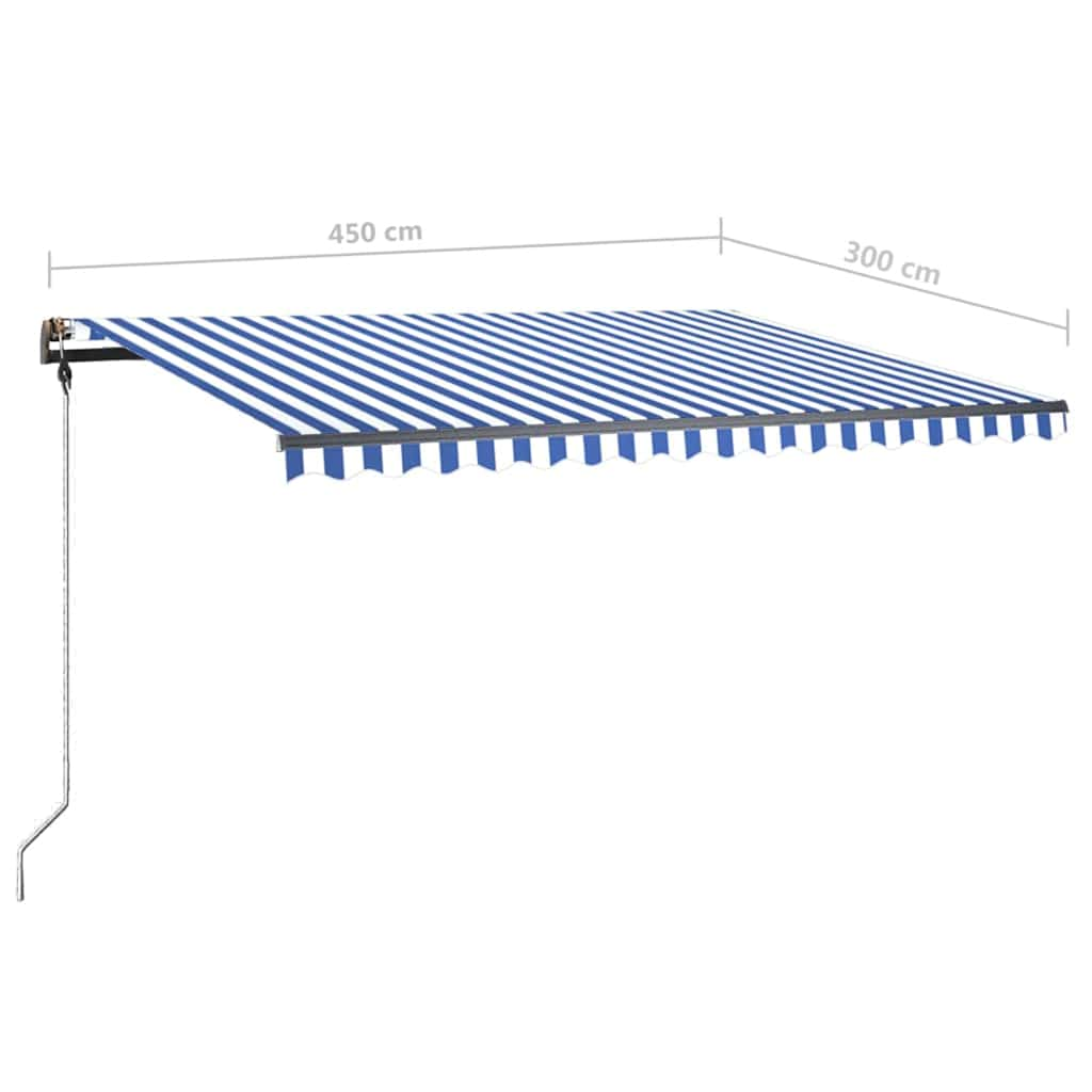 Manual Retractable Awning with LED 450x300 cm Blue and White