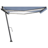 Manual Retractable Awning with LED 450x300 cm Blue and White