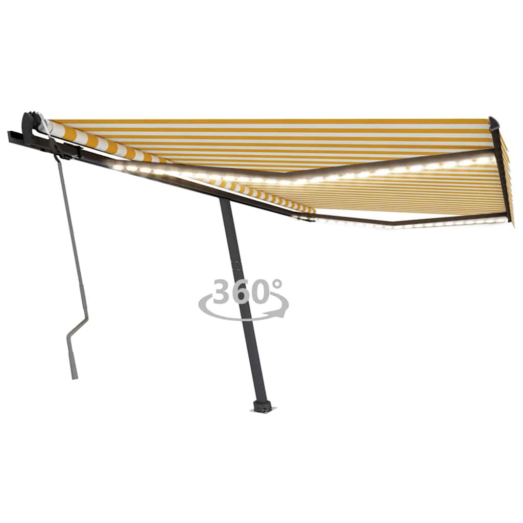 Manual Retractable Awning with LED 450x300 cm Yellow and White