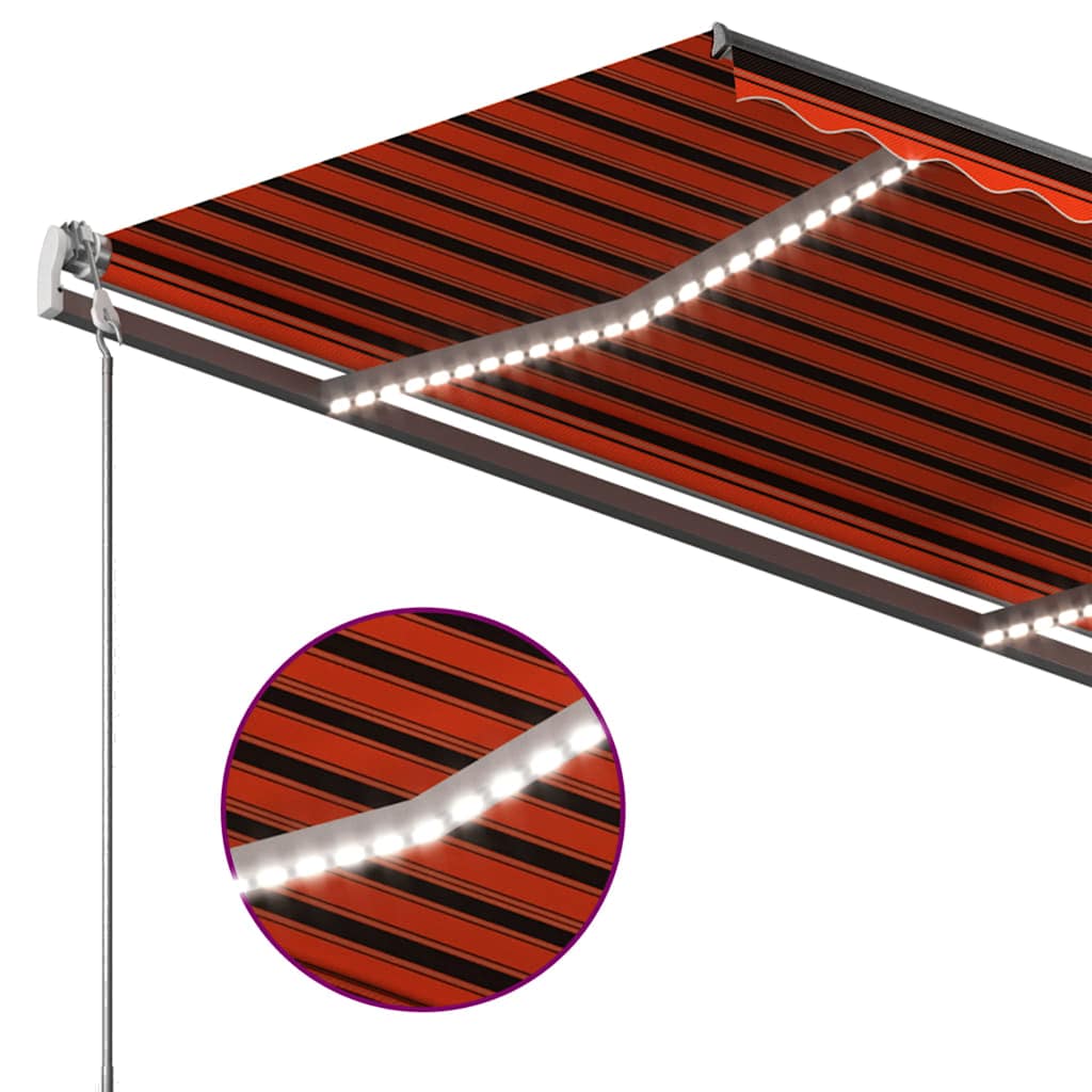 Manual Retractable Awning with LED 450x300 cm Orange and Brown