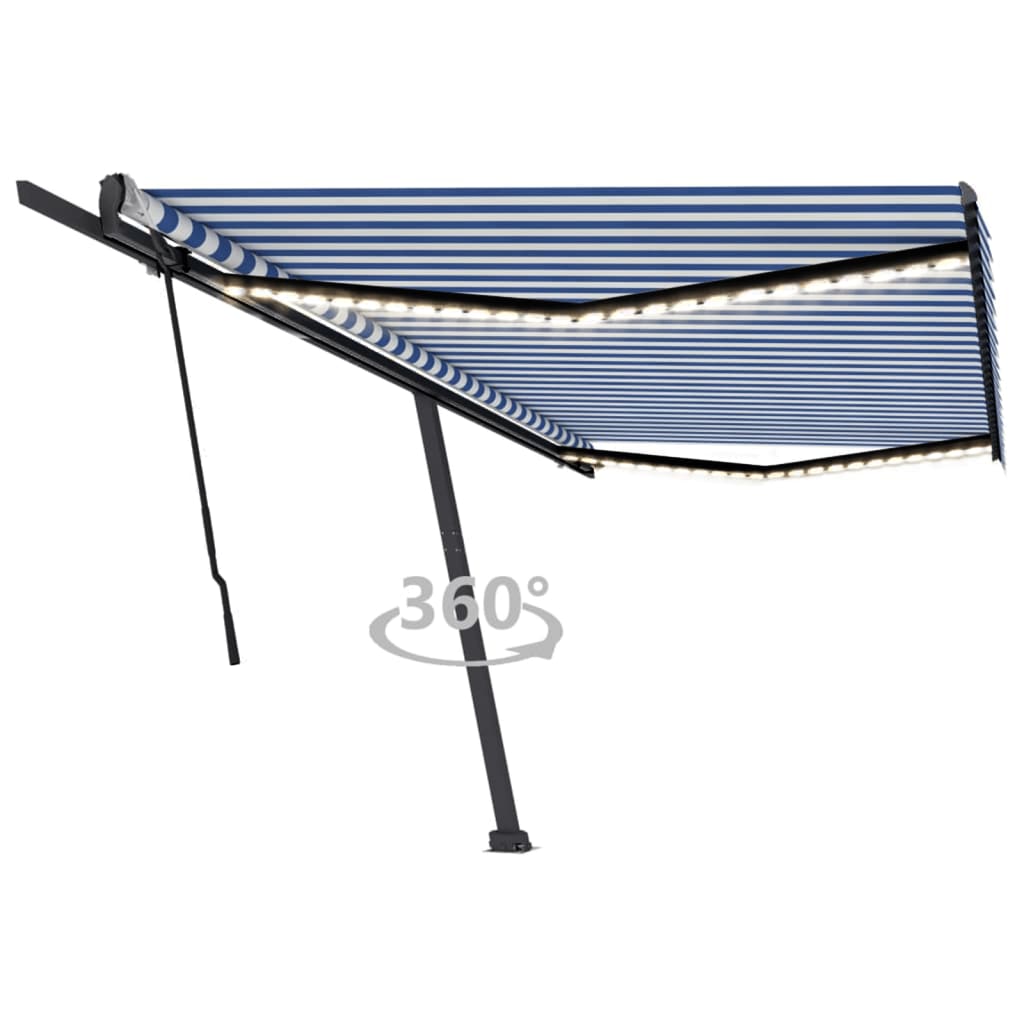 Manual Retractable Awning with LED 500x300 cm Blue and White