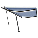 Manual Retractable Awning with LED 500x300 cm Blue and White